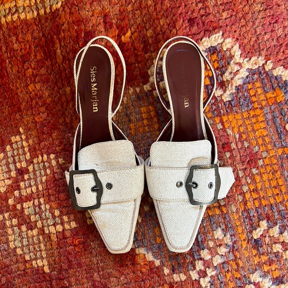 Sies Marjan Ivory Textured Buckle Mules
